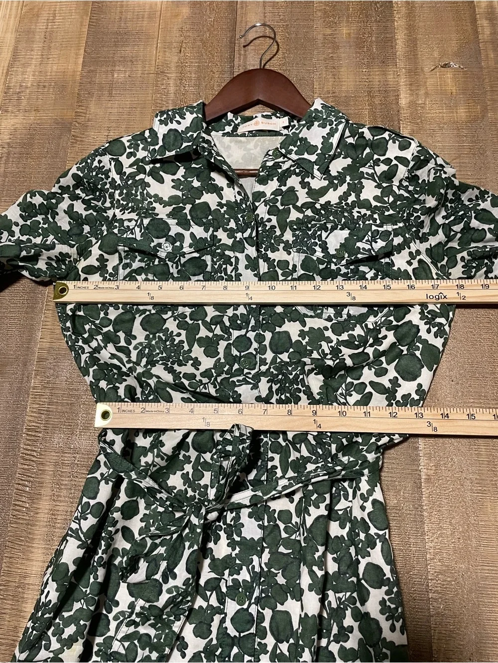 Tory Burch Green and White Floral Tie-Waist Dress